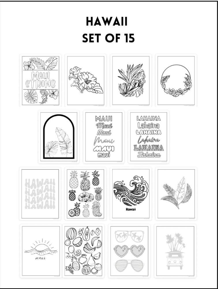 Coloring Book for Lahaina Disaster Relief // Watercolor coloring image