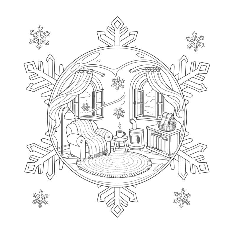 A cozy bubble room framed by a snowflake in Bubbleloria